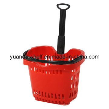 Large Volume New Plastic Supermarket Shopping Rolling Trolley Basket/Apple Basket with Two Wheels Manufacture Yd-Ma013